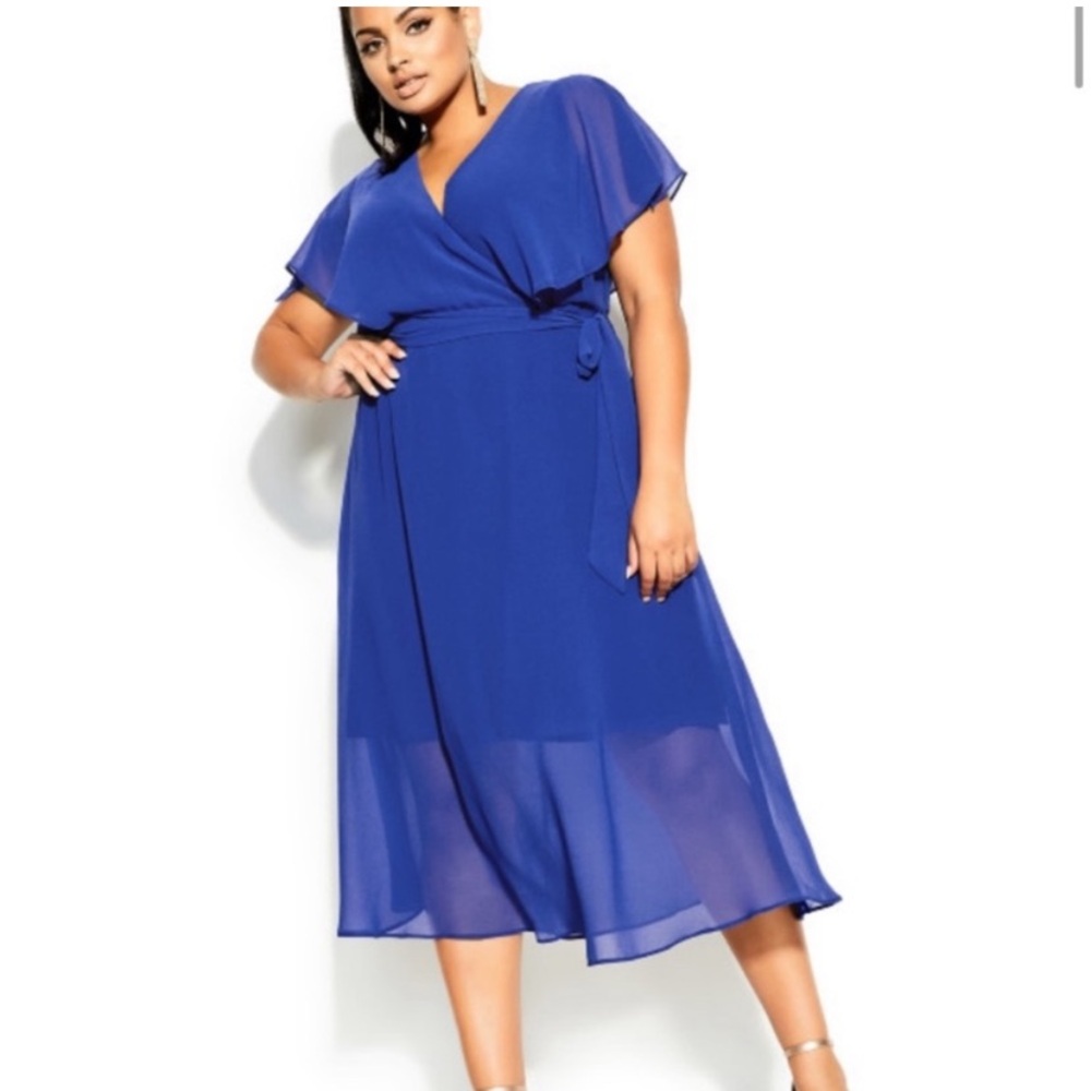 City Chic Royal Blue Wrap Midi Dress
